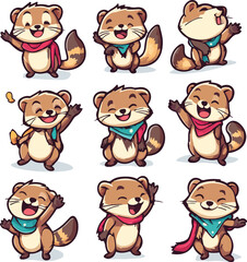 Cartoon lemur,cartoon character set with various fun emotions and poses