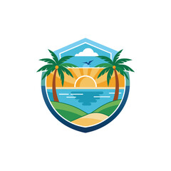 Fototapeta premium Travel, Beach and palm trees trees in the ocean template for logo Isolated white background