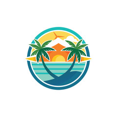 Travel, Beach and palm trees trees in the ocean template for logo Isolated white background