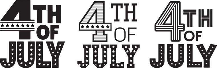 Vintage-Inspired 4th of July Typography with Star and Stripe Details, Patriotic July 4th Vector with Classic American Style, Retro Independence Day Text Design in Black and White, 4th of July Design