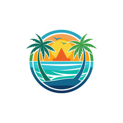 Travel, Beach and palm trees trees in the ocean template for logo Isolated white background