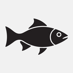 Simple black fish icon representing aquatic life marine species and seafood dishes