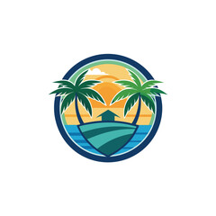 Travel, Beach and palm trees trees in the ocean template for logo Isolated white background