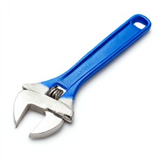 Obraz premium Adjustable wrench with a blue handle on a white isolated background.