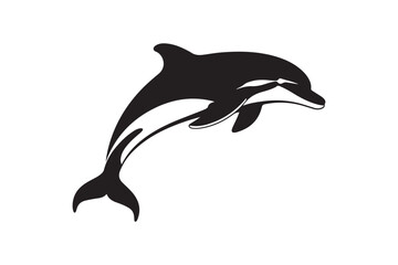 Fototapeta premium Dynamic Black and White Dolphin Logo Design - Graceful Marine Life Symbol
