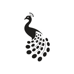 Fototapeta premium Elegant Black and White Peacock Silhouette Logo Vector on White Background