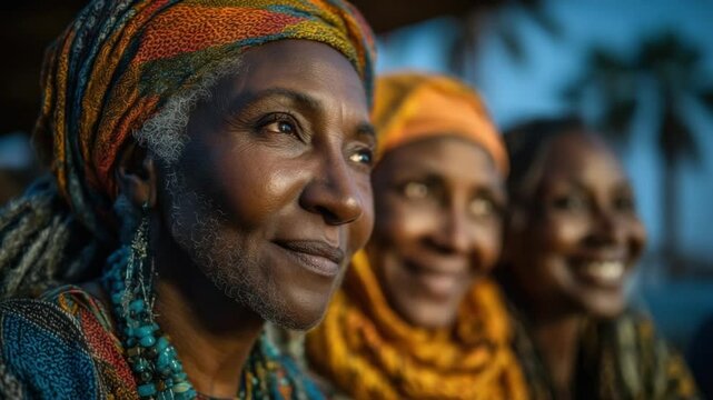 Trio of Sisters:  A trio of wise sisters radiate a quiet contentment, the natural light illuminating the serene beauty and bonds of sisterhood. 