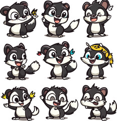 Cartoon lemur,cartoon character set with various fun emotions and poses