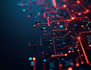 Glowing Circuit Board Dark Blue and Red Technology Pattern