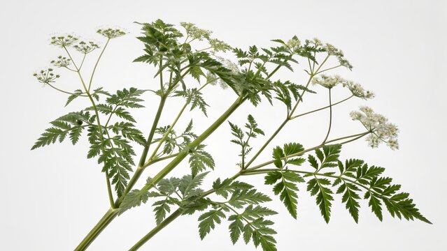 Whole plant of Poison Hemlock (Conium maculatum var. montanum) isolated, white background