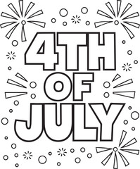4th of July Coloring Page with Fireworks and Stars – Independence Day Patriotic Vector Illustration, Patriotic Coloring Sheet for Kids, 4th of July Coloring Page – Stars and Fireworks Theme