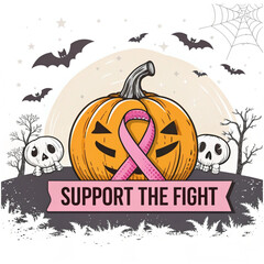 halloween background with pumpkins and breast cancers vector 