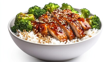 Teriyaki chicken over rice with broccoli