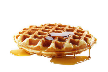 Delicious waffle with dripping syrup ready to eat breakfast food sweet treat yummy isolated dessert isolated on transparent background