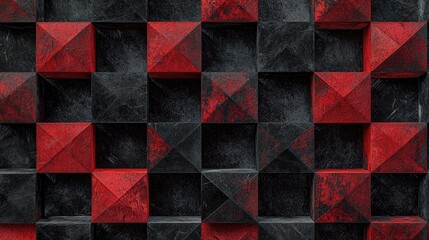 Geometric pattern of dark red and black squares.
