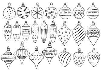 Set of Christmas baubles. Hand drawn vector illustration.