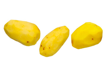 Raw peeled potatoes on white background