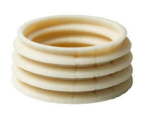 Stack of several round white rubber sealing rings