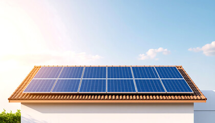 Solar panels placed on a rooftop, with soft sunlight