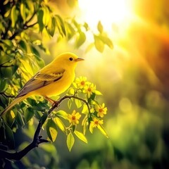 Obraz premium Yellow bird in sunlight
