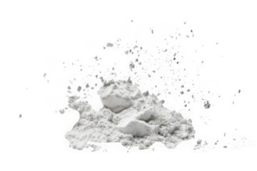 Pile of white powder flour dusting baking ingredient fine texture particles isolated png image stock photography isolated on transparent background