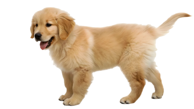  Golden retriever puppy standing with fluffy light golden isolated on transparent background 