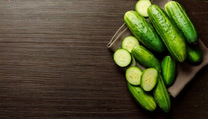 The cucumber and some cucumber slices on the table look so delicious