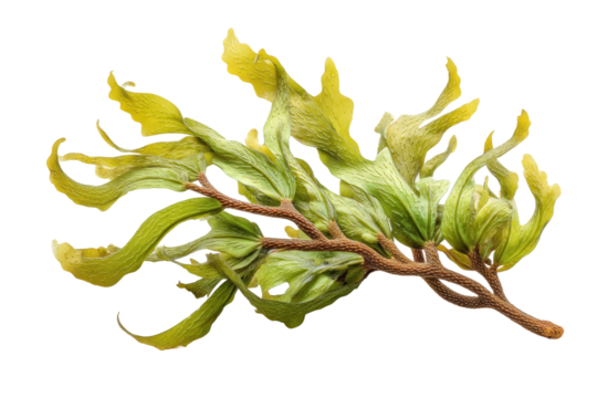 PNG Detailed macro shot of vibrant green seaweed on black background