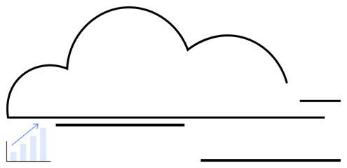 Abstract cloud outline with a simple upward-trending line chart. Ideal for technology, data storage, cloud computing, business growth, analytics, future innovation, and digital transformation. Flat