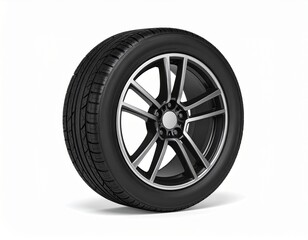 3D photo-realistic rendering of one automotive tire with detailed grooves and glossy rim