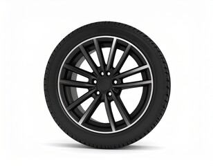 Fototapeta premium 3D rendering of a single car wheel, standing sideways on white background