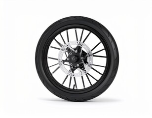 Obraz premium Single wheel sport motorcycle with disc brake, realistic photo style, isolated on white