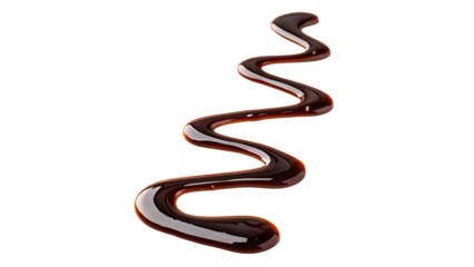 A ribbon like shape of dark fish sauce spill isolated on transparent background