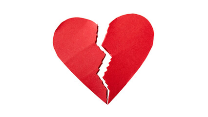 Broken heart red cut paper heart isolated on transparent background