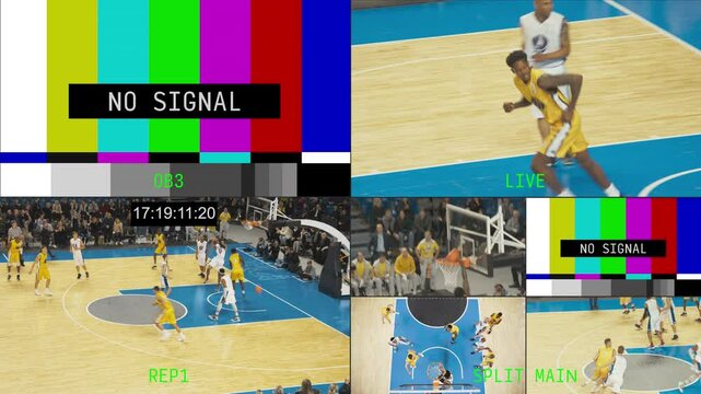 Master Control Software Template for Sports Channel Broadcast Featuring Live Basketball Championship. User Interface Mock Up with Different Cameras and Angles for Technical Director