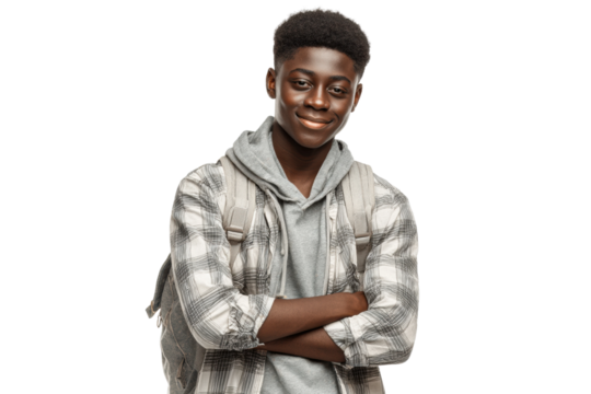 PNG Confident african teen male with backpack smiling in casual outfit