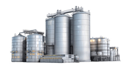 Modern Silver Industrial Facility at Night, PNG