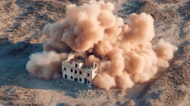 Aerial View of Building Demolition in Arid Desert Landscape