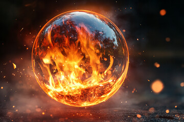 Transparent fireball with floating color particles