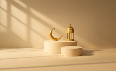 Islamic Luxury Abstract White Background with Copy Space for Text, 3D Illustration