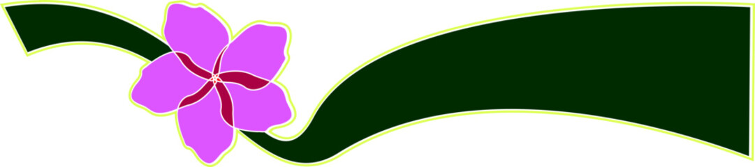 Pink Flower on Curved Green Ribbon