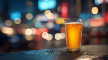 Enjoying a beer glass in a lively pub scene at night capturing the vibrant nightlife atmosphere