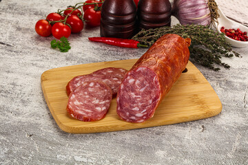 Italian pork Salchichon sausage with slices