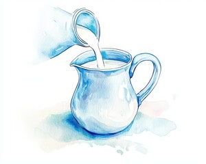 Milk Watercolor. Pouring Milk from Jug - Natural Dairy Product Illustration
