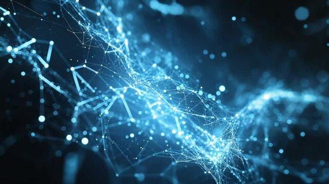 Abstract Data Network Visualization with Flowing Light Streaks and Connected Dots