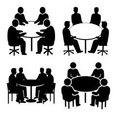 Business Meeting and Corporate Team Discussion Silhouette Vector Set Isolated on Transparent Background