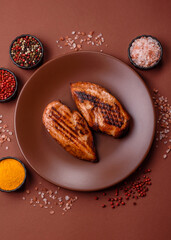 Chicken breast, grilled fillet, meat meal on a plate. Grilled poultry for dinner