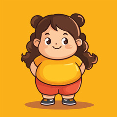 Cheerful Cartoon Girl with Pigtails and a Yellow Shirt