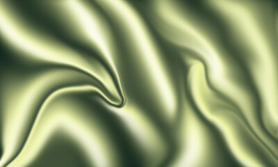 Abstract green silk fabric background with beautiful waves and soft reflections