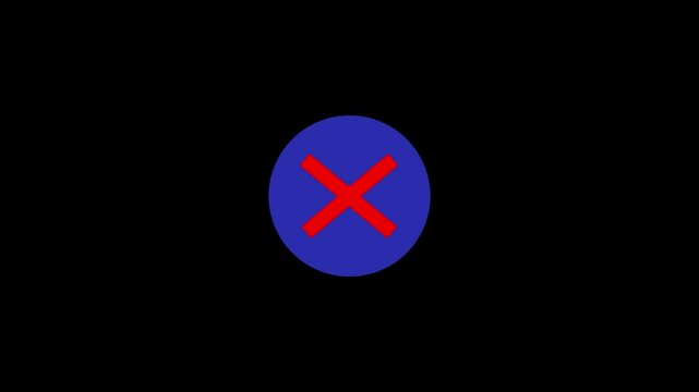 Animated false or incorrect cross symbol on black background. 